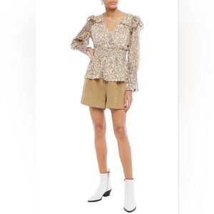 Walter Baker Ailsa Shirred Leopard Print Metallic Georgette Blouse